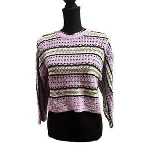 ASOS Design Petite Open Stitch Sweater with Stripe Pattern in Lilac